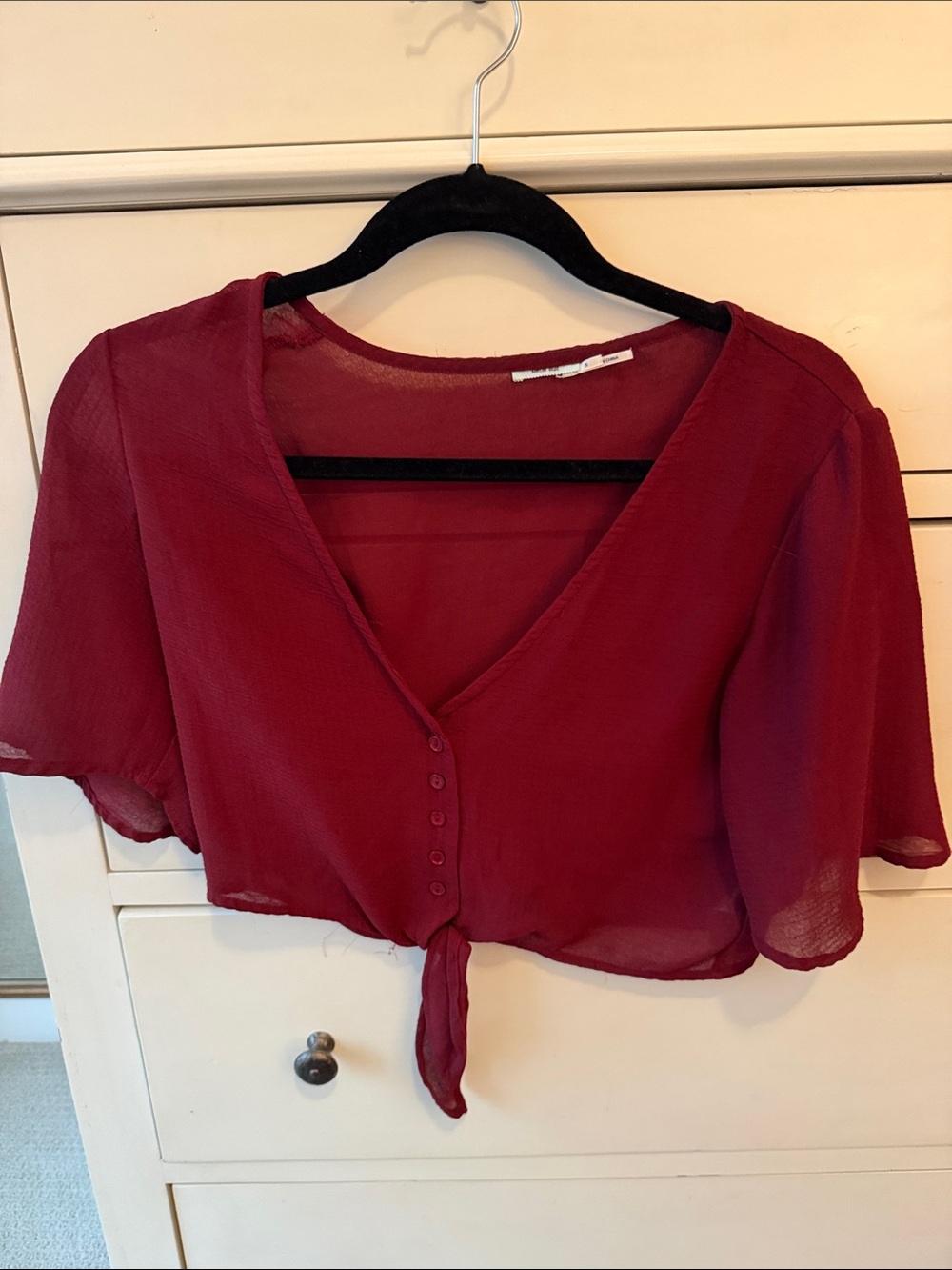 Women's Burgundy Tie-Front V-Neck Blouse